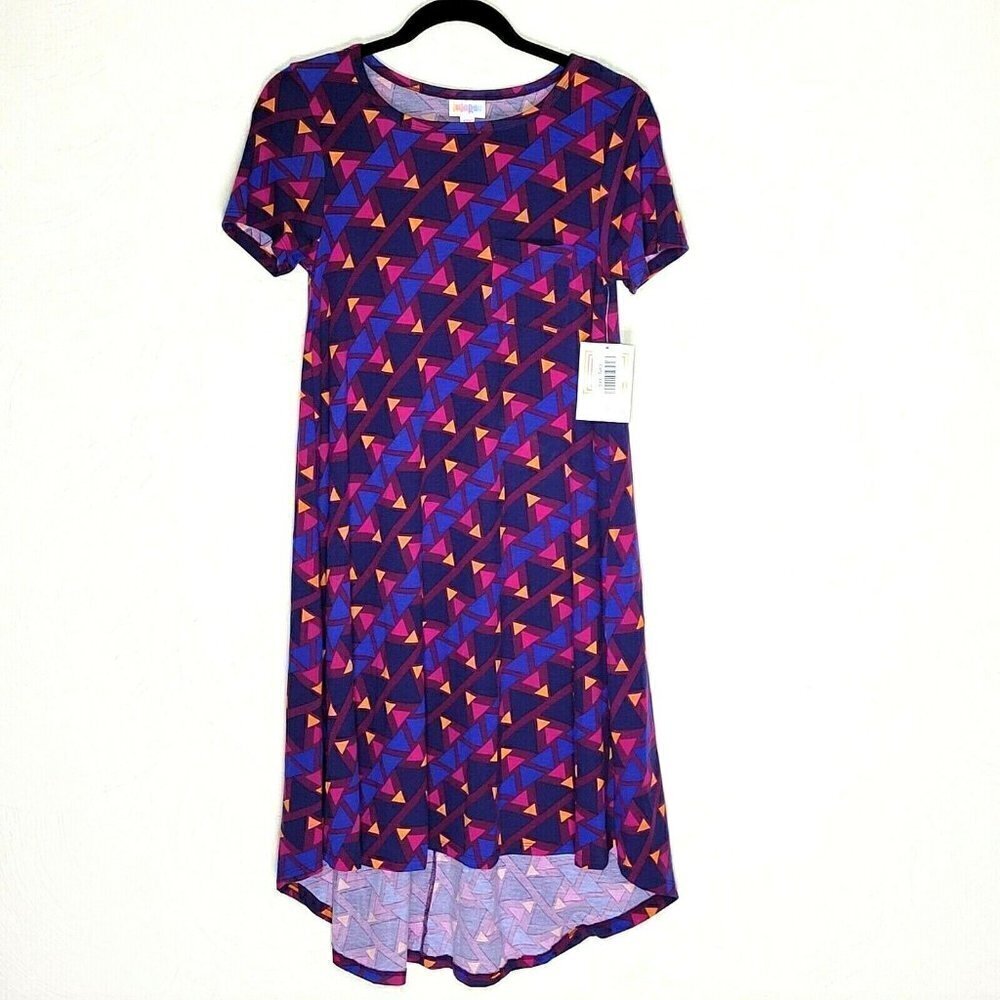 LuLaRoe Carly High Low Dress Size XXS Geometric Short Sleeve Pullover New
